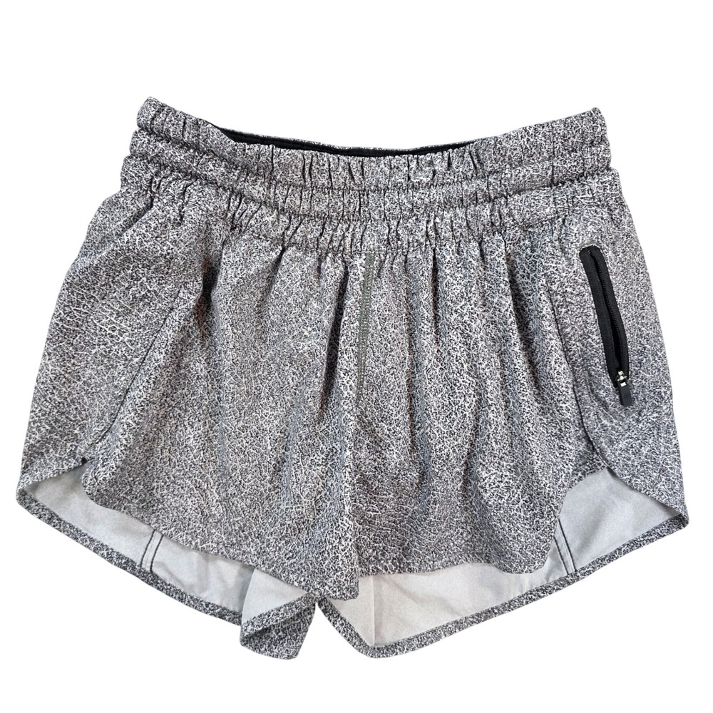 Lululemon Tracker 4 Speckle Crackle Print Running Shorts White Black 6 Womens
